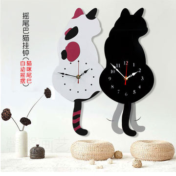 Creative Cat Wall Clock With Swing Tail Pendulum For Living Room Bedroom Kitchen | Trend Tech Depot