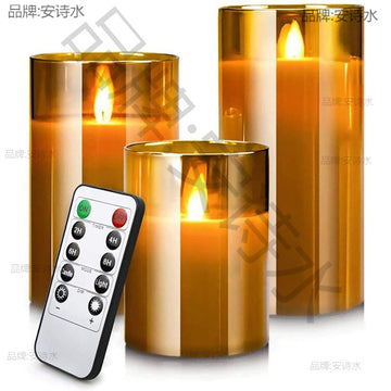 Amber Glass Led Flameless Flickering Candles With Remote, Battery Operated, For Wedding, Festival Decorations |Trend Tech Depot