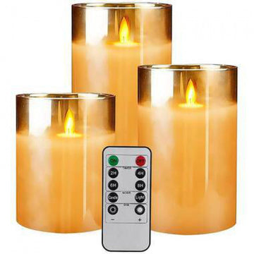 Amber Glass Led Flameless Flickering Candles With Remote, Battery Operated, For Wedding, Festival Decorations |Trend Tech Depot