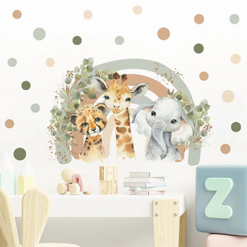 Cartoon African Animal Giraffe Elephant Water colour Wall | Trend Tech Depot