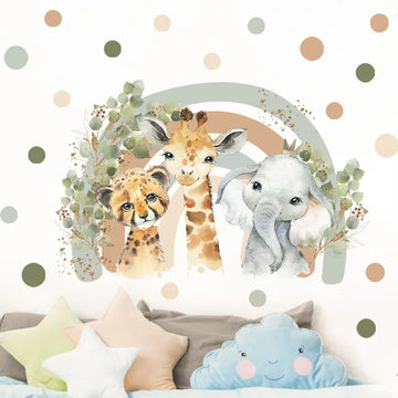 Cartoon African Animal Giraffe Elephant Water colour Wall | Trend Tech Depot